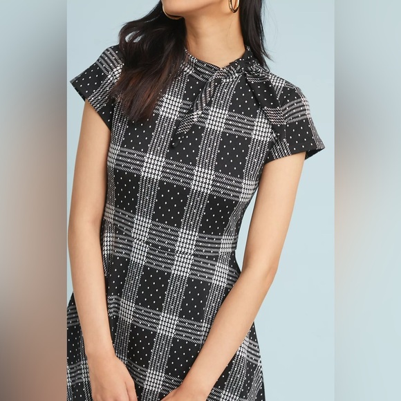 Anthropologie Zoe Maeve Black & White Plaid Polka Dot Knit Dress | Size XL - Picture 4 of 10